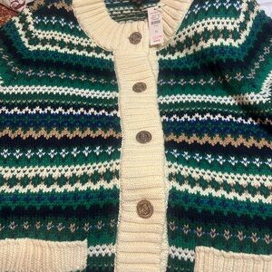 Talbots Cream and Green Knit Cardigan